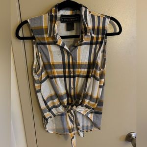 Flannel tank top with front tie.